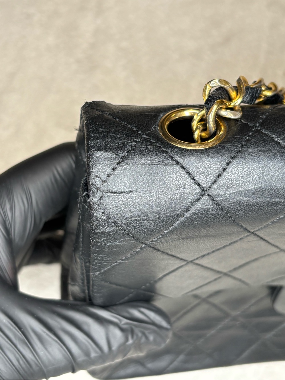 CHANEL Vintage Mini Matelasse Black Quilted Leather Shoulder Bag with Gold Chain - Picture 6 of 16